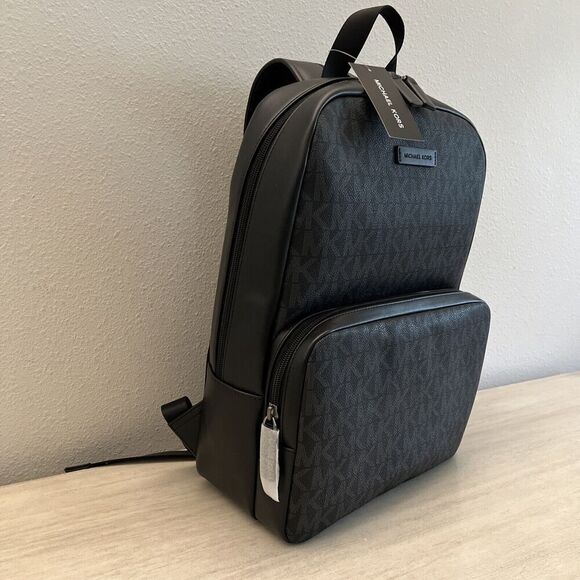 Michael Kors Signature EVERETT BLACK FRONT POCKET LARGE BACKPACK BAG UNISEX NEW - Picture 3 of 12